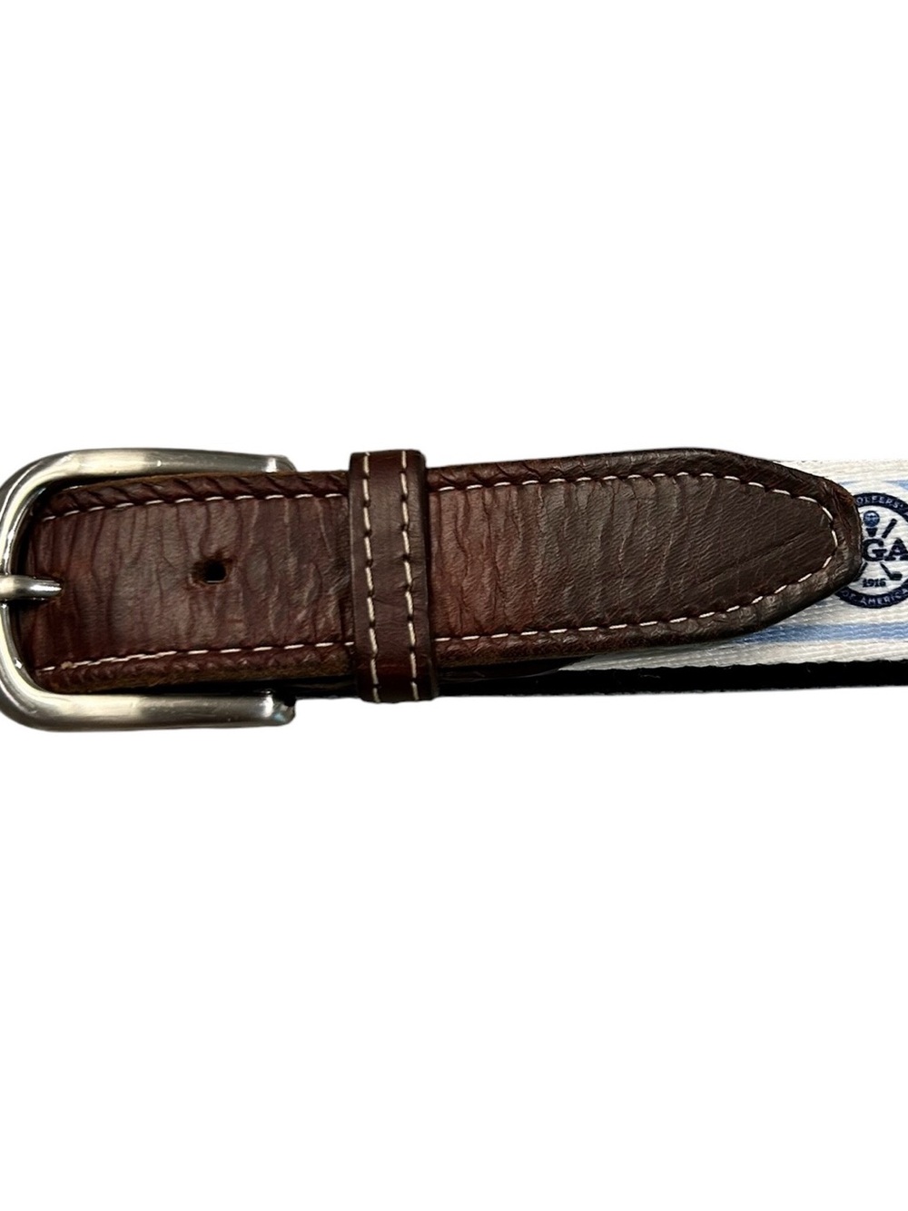 YRI PGA Golf Club Men’s Belt Silver Tone Buckle Leather w Mesh Web 40 Inch Long - Picture 2 of 11